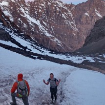 Brrr it's so cold in the morning but a tough British girl doesn't care - on the climb to Toubkal